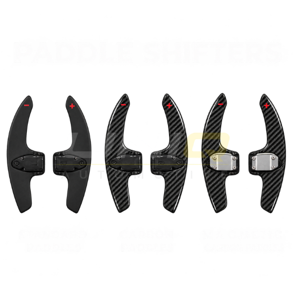 Paddle shifter options: standard paddles, carbon paddles, magnetic carbon paddles